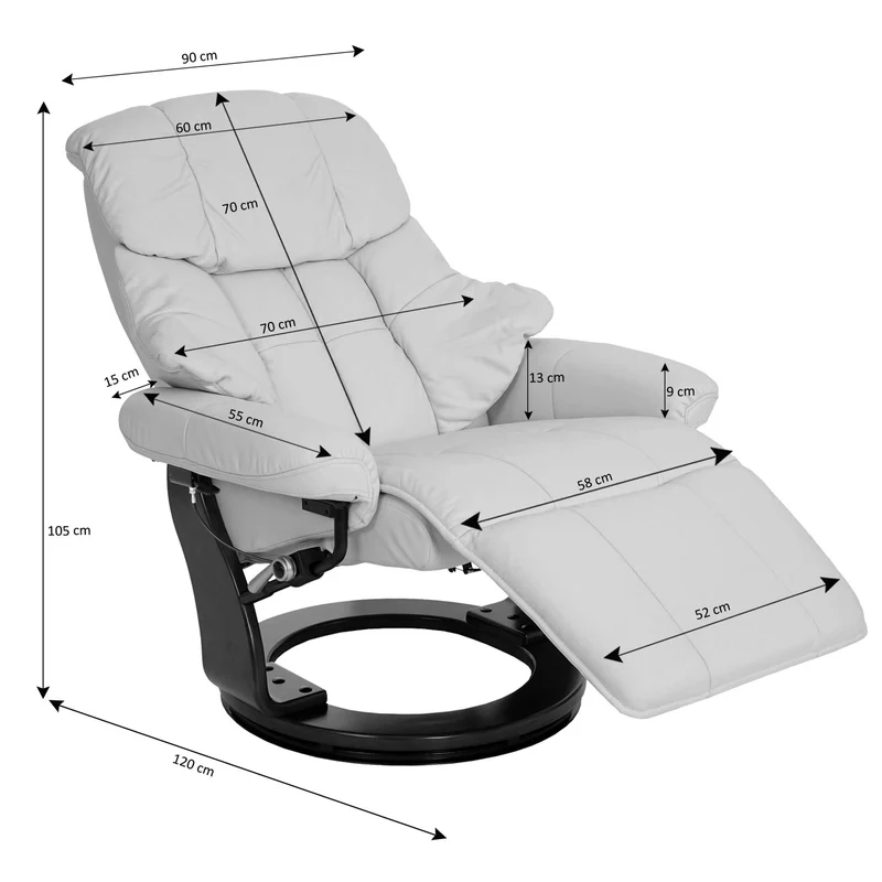 Fauteuil de relaxation avec repose-pieds réglable pivotant en tissu/textile capacité de charge 150 kg marron-noir aspect noyer 04_0003686