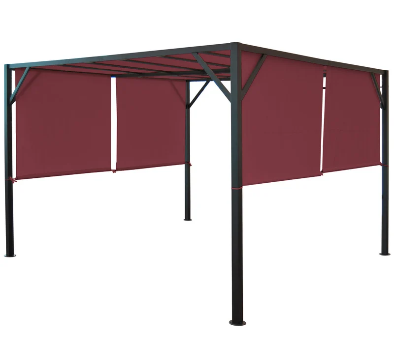Pergola pavillon de jardin avec toit coulissant structure acier stable 6cm rouge bordeaux 3x3m 04_0004077
