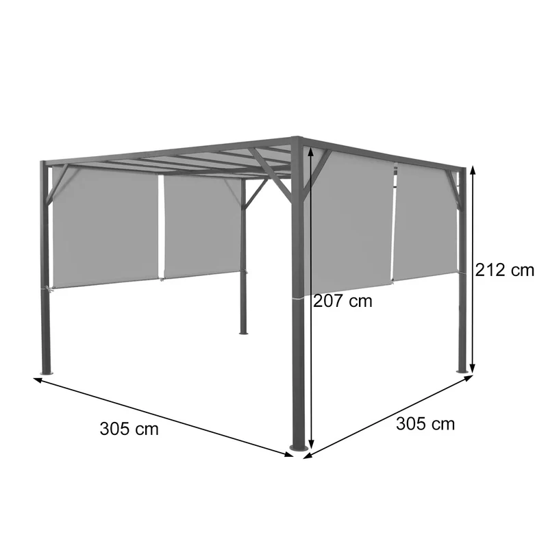 Pergola pavillon de jardin avec toit coulissant structure acier stable 6cm rouge bordeaux 3x3m 04_0004077