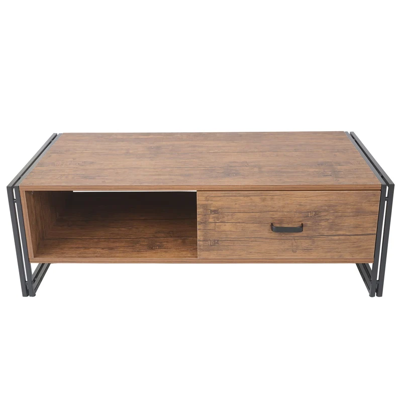 Table basse table de salon design industriel 41x120x60cm en métal MDF aspect chêne sauvage 04_0005007