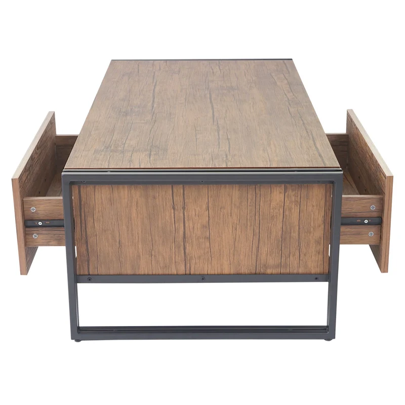 Table basse table de salon design industriel 41x120x60cm en métal MDF aspect chêne sauvage 04_0005007