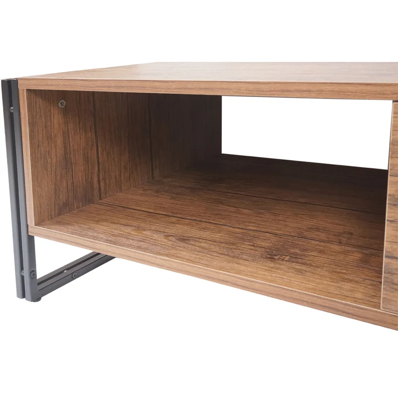 Table basse table de salon design industriel 41x120x60cm en métal MDF aspect chêne sauvage 04_0005007