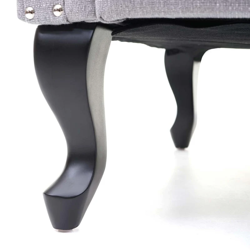 Banc capitonné chesterfield tabouret repose-pieds en tissu/textile gris 39x77x47cm 04_0003731