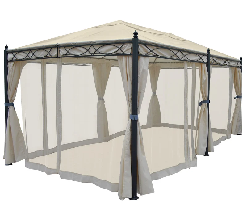 Pergola pavillon structure stable 7cm 5x3m crème avec paroi latérale + moustiquaire 04_0004082