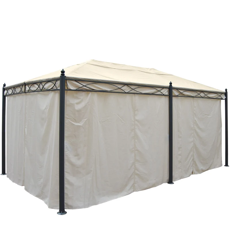 Pergola pavillon structure stable 7cm 5x3m crème avec paroi latérale + moustiquaire 04_0004082
