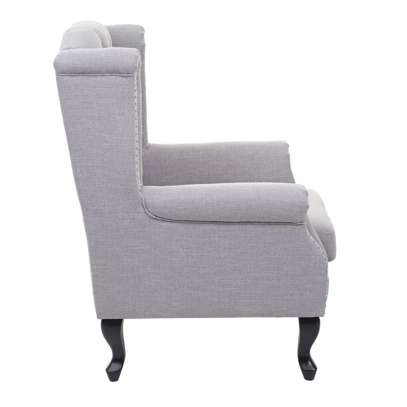 Fauteuil Chesterfield relaxation fauteuil club en tissu/textile gris avec repose-pieds 04_0003082