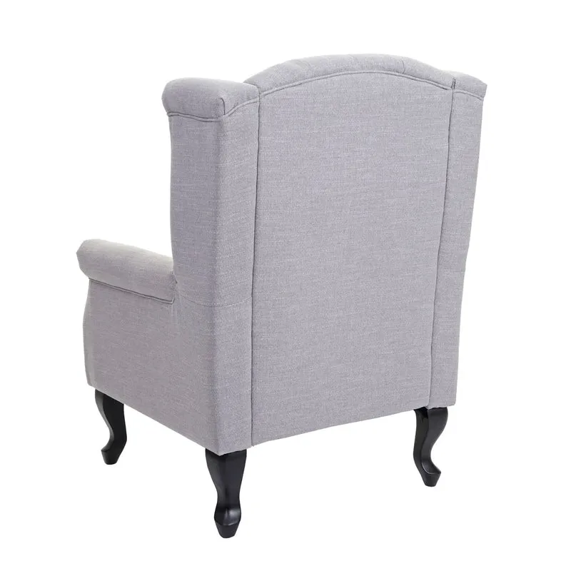 Fauteuil Chesterfield relaxation fauteuil club en tissu/textile gris avec repose-pieds 04_0003082