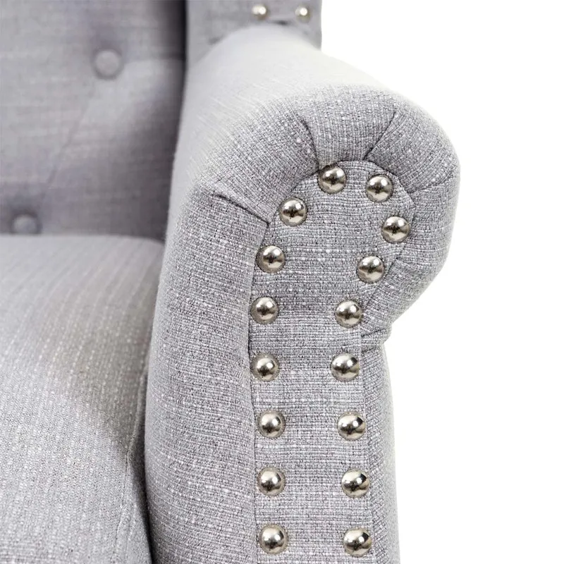 Fauteuil Chesterfield relaxation fauteuil club en tissu/textile gris avec repose-pieds 04_0003082