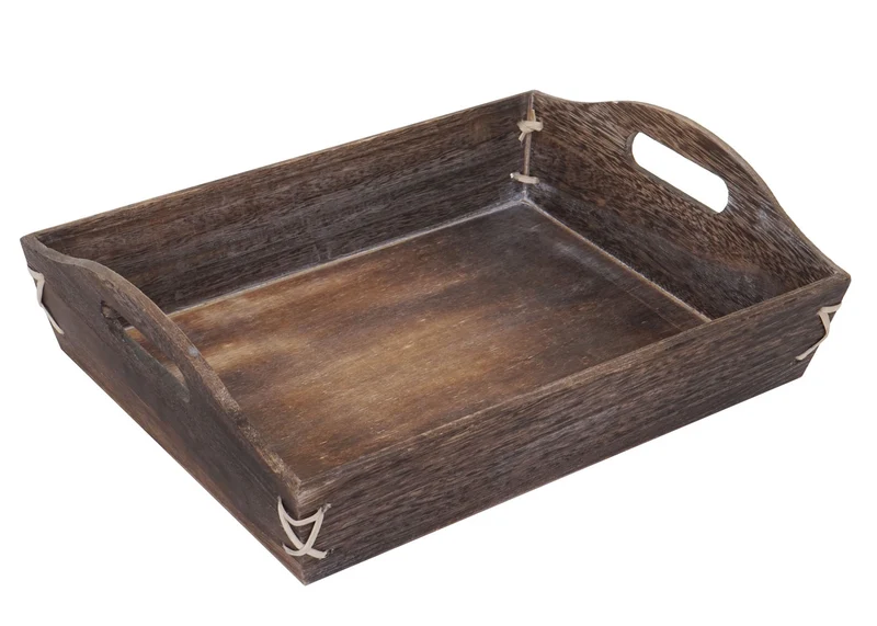 Lot de 3 plateaux de service petit-déjeuner empilable en bois marron vieilli 04_0003000