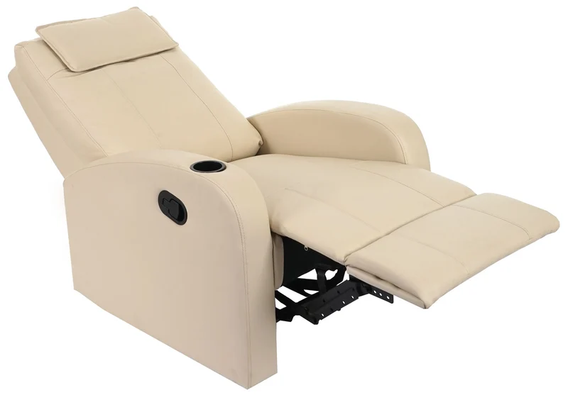 Fauteuil TV relaxation avec repose-pieds inclinable en PVC crème 04_0001992