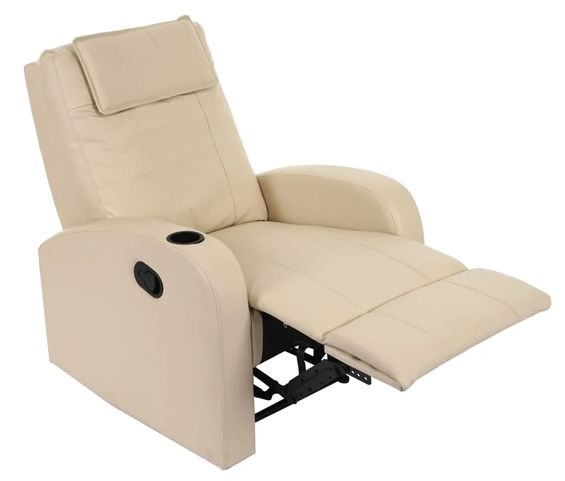 Fauteuil TV relaxation avec repose-pieds inclinable en PVC crème 04_0001992