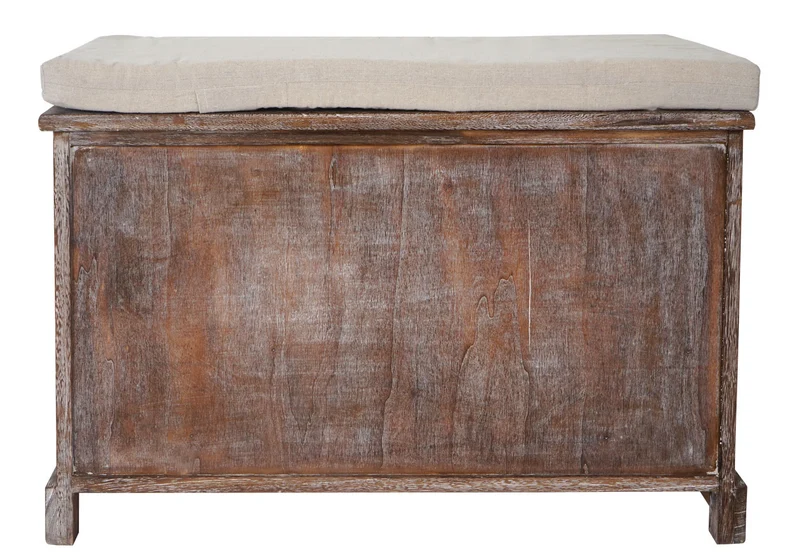 Banc banquette commode avec coussin design vintage 49x71x32cm en bois marron vieilli 04_0001159
