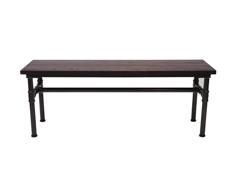 Banc tabouret de salle à manger design industriel en bois d'orme 120x35cm brun-noir 04_0001153