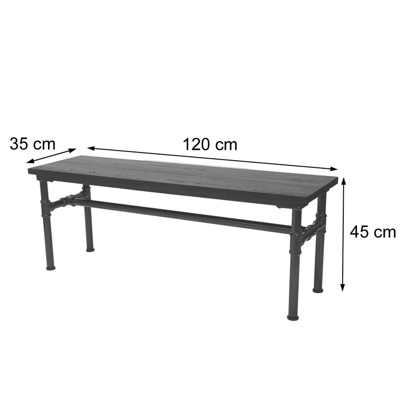 Banc tabouret de salle à manger design industriel en bois d'orme 120x35cm brun-noir 04_0001153
