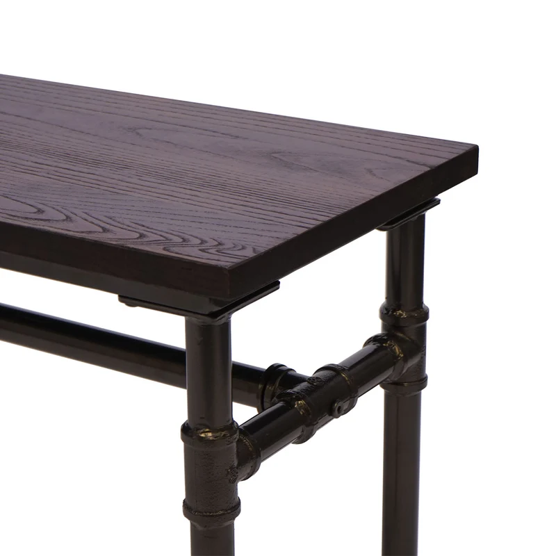Banc tabouret de salle à manger design industriel en bois d'orme 120x35cm brun-noir 04_0001153