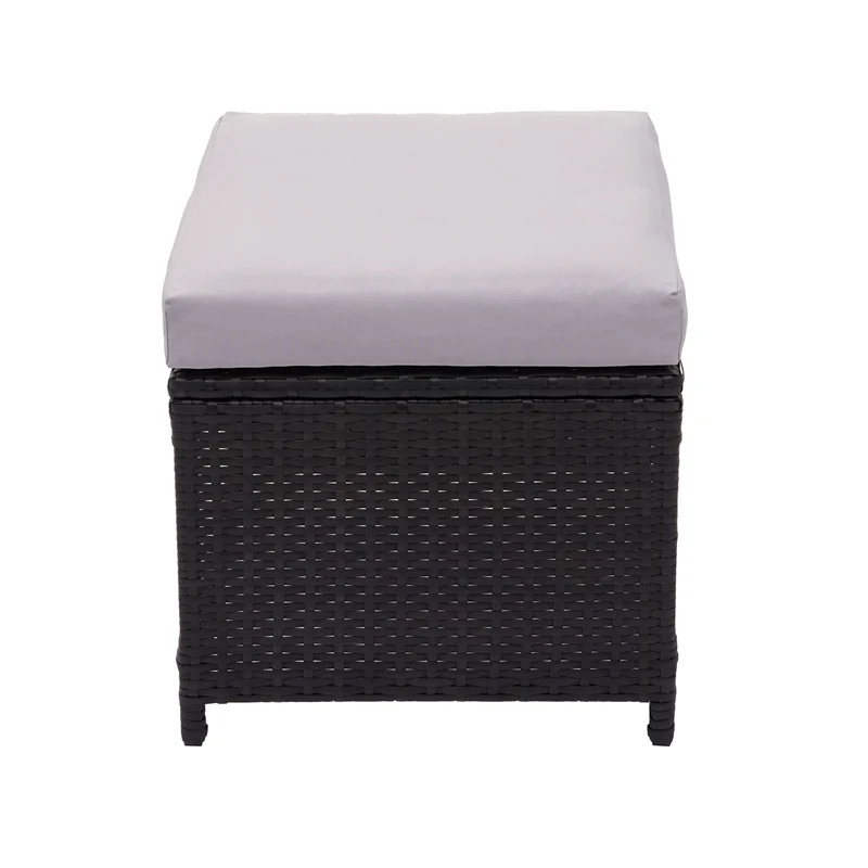 Lot de 2 tabourets bas de jardin en polyrotin noir coussins gris clair 04_0000505