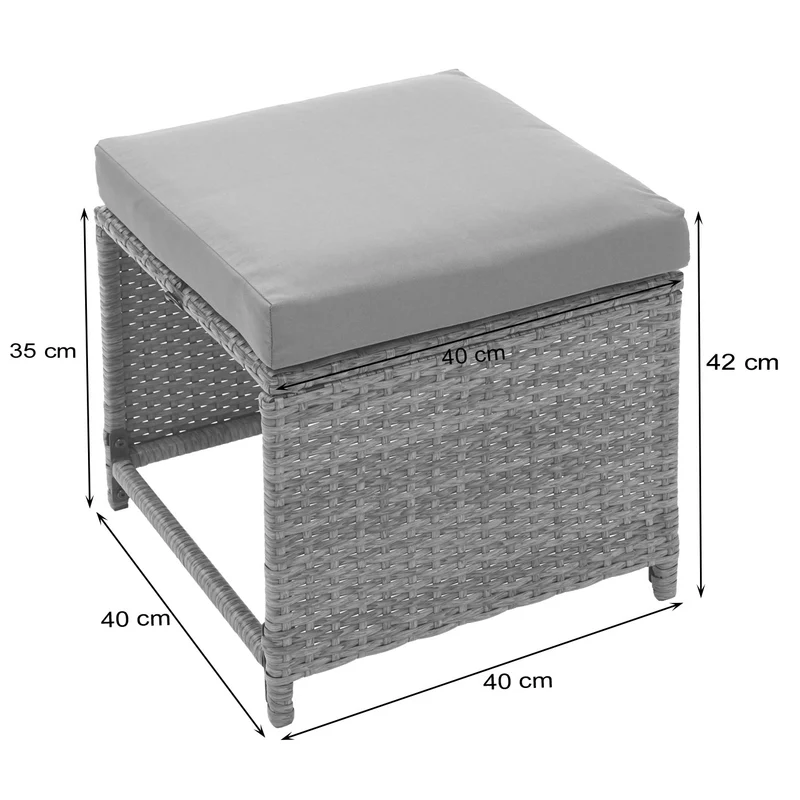 Lot de 2 tabourets bas de jardin en polyrotin noir coussins gris clair 04_0000505