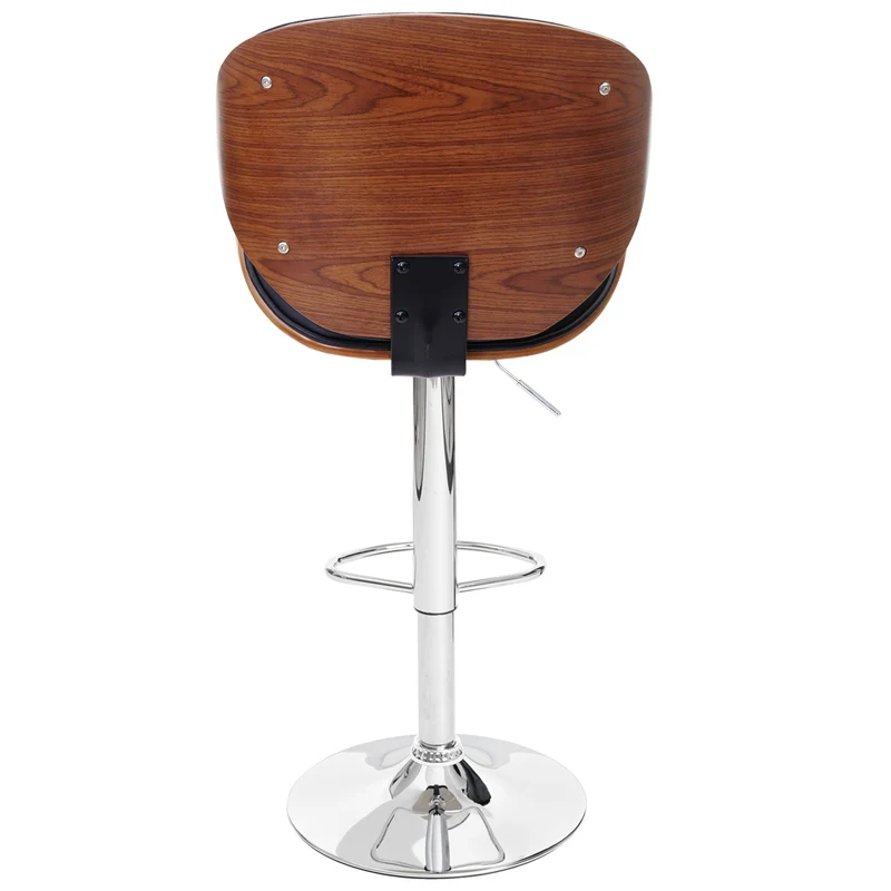 Tabouret de bar chaise de bar bois courbé design rétro aspect noyer PVC noir 04_0001218