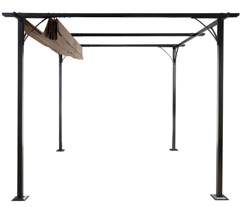 Pergola avec toit coulissant pavillon de jardin structure stable 6cm + toit coulissant 3x3m marron taupe 04_0004115