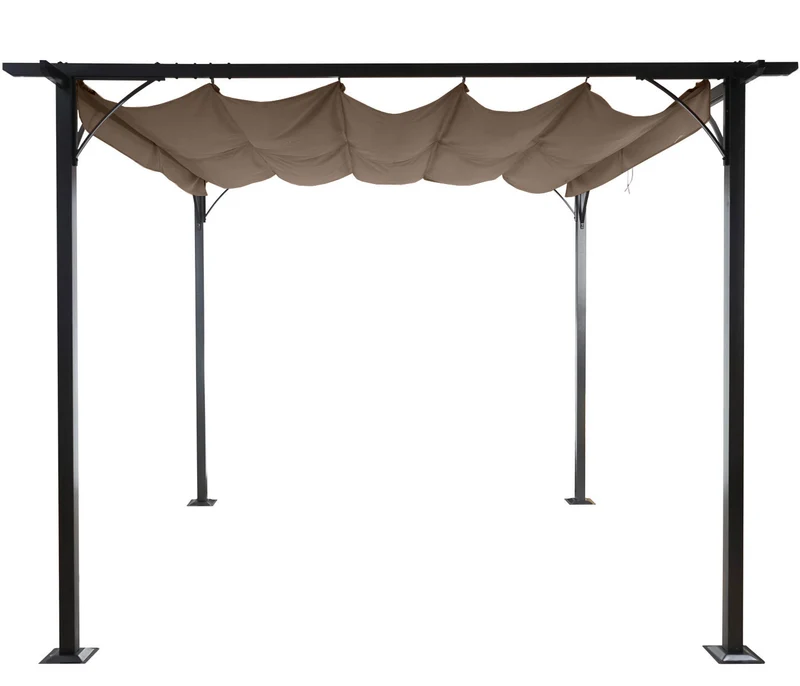 Pergola avec toit coulissant pavillon de jardin structure stable 6cm + toit coulissant 3x3m marron taupe 04_0004115