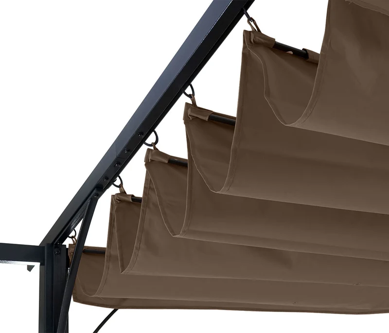 Pergola avec toit coulissant pavillon de jardin structure stable 6cm + toit coulissant 3x3m marron taupe 04_0004115