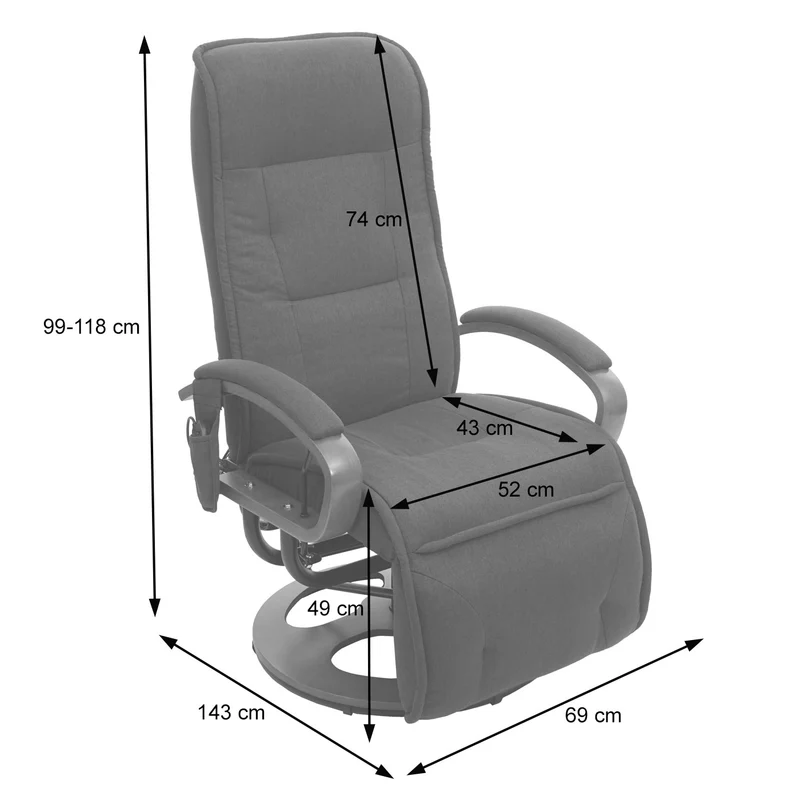 Fauteuil de relaxation avec fonction massage en tissu/textile imitation daim marron 04_0004339