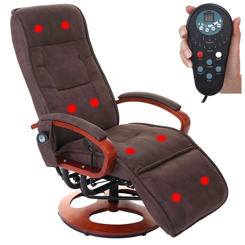 Fauteuil de relaxation avec fonction massage en tissu/textile imitation daim marron 04_0004339