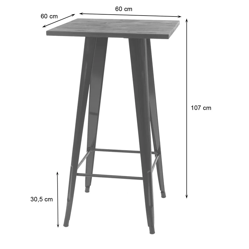 Table haute de bar bistro en bois design industriel en métal 107x60x60cm noir 04_0005123