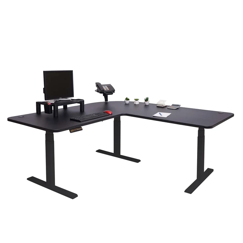 Bureau d'angle table d'ordinateur réglable en hauteur électriquement 178x178cm MDF noir 04_0002504