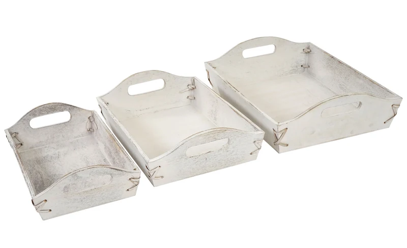 Ensemble de 3 plateaux de service petit-déjeuner empilables en bois blanc vieilli vintage 04_0002999
