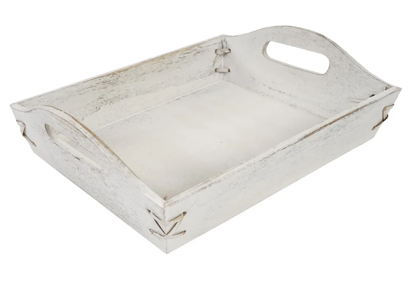Ensemble de 3 plateaux de service petit-déjeuner empilables en bois blanc vieilli vintage 04_0002999