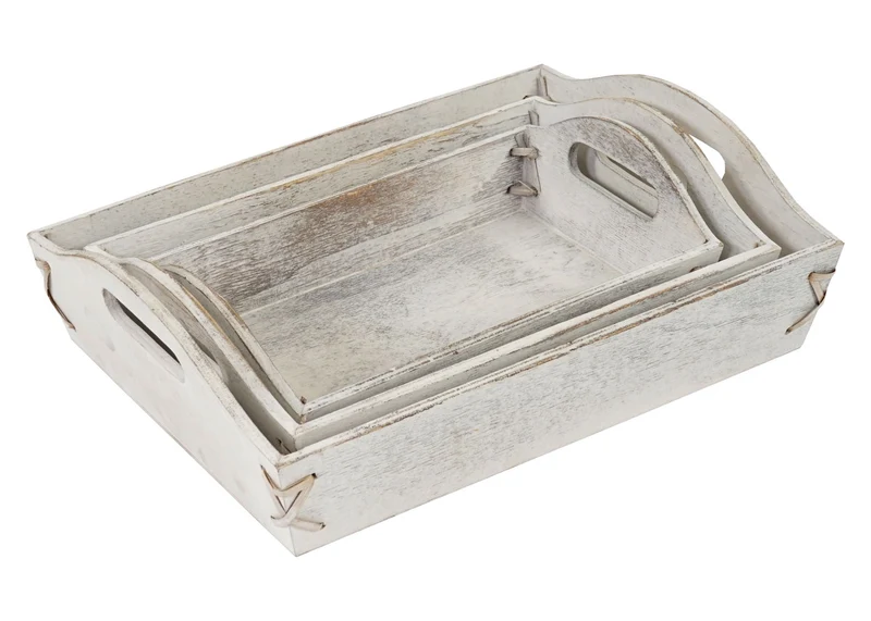 Ensemble de 3 plateaux de service petit-déjeuner empilables en bois blanc vieilli vintage 04_0002999