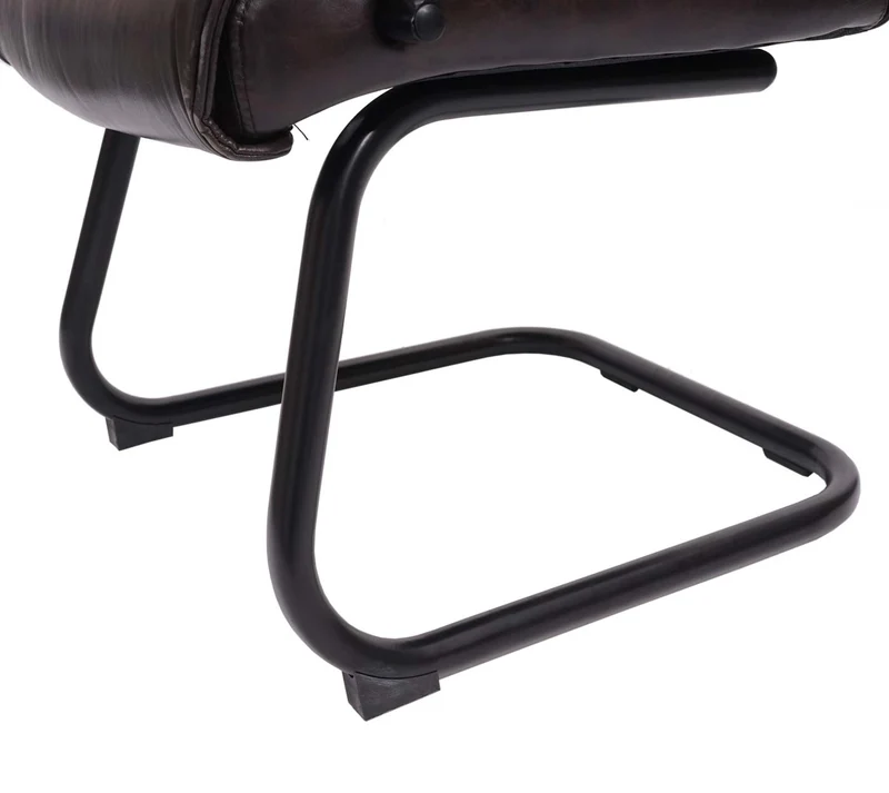 Fauteuil de bureau sans roulettes chaise de conférence assise et dossier arrondis PVC marron 04_0001928