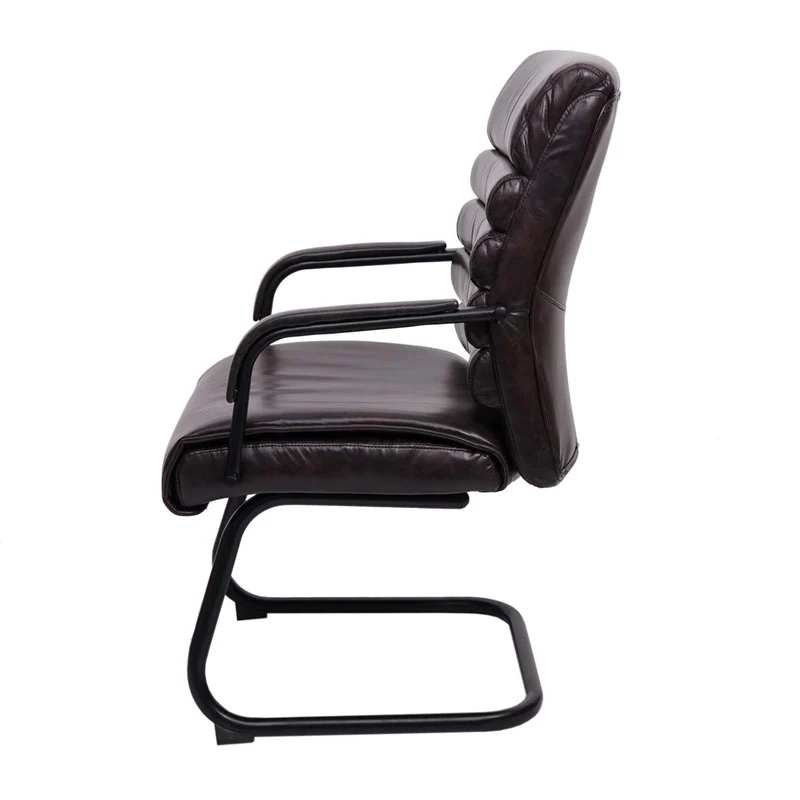 Fauteuil de bureau sans roulettes chaise de conférence assise et dossier arrondis PVC marron 04_0001928