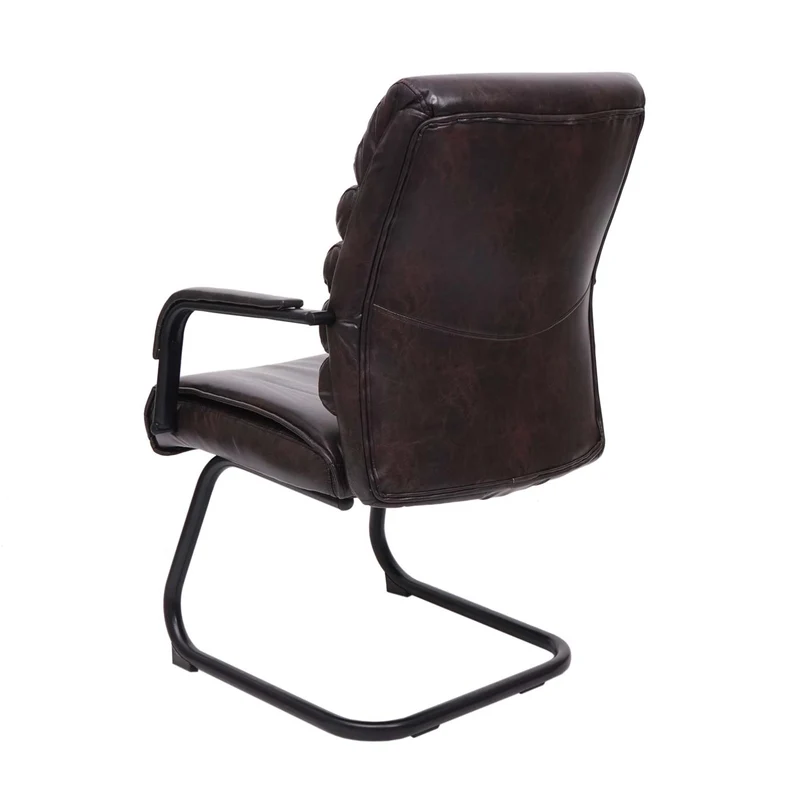 Fauteuil de bureau sans roulettes chaise de conférence assise et dossier arrondis PVC marron 04_0001928