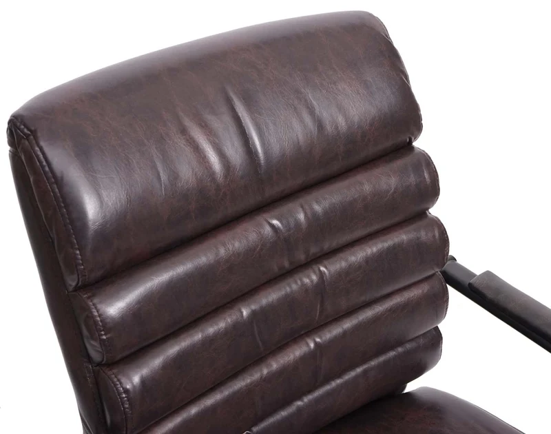 Fauteuil de bureau sans roulettes chaise de conférence assise et dossier arrondis PVC marron 04_0001928