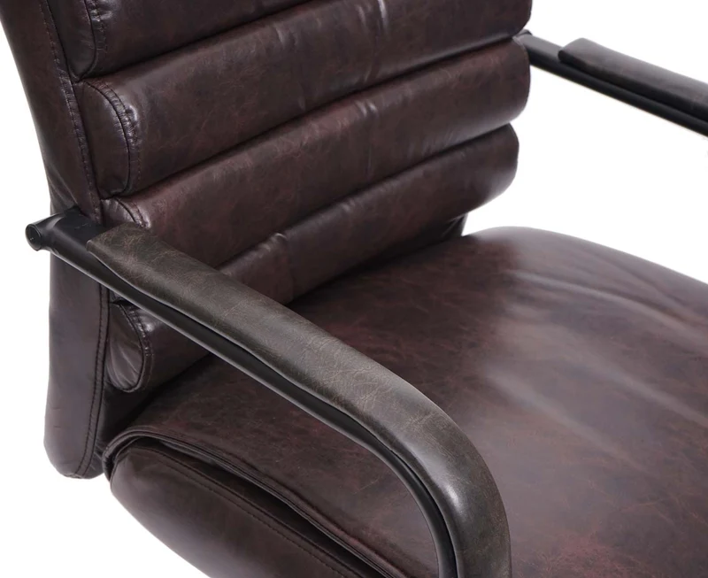 Fauteuil de bureau sans roulettes chaise de conférence assise et dossier arrondis PVC marron 04_0001928