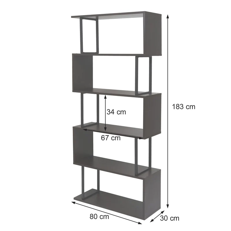 Bibliothèque étagère sur pied 183x80cm structure 3D 5 niveaux aspect chêne métal blanc 04_0001280