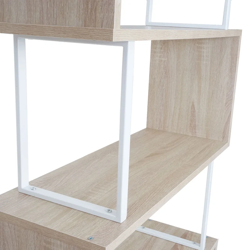 Bibliothèque étagère sur pied 183x80cm structure 3D 5 niveaux aspect chêne métal blanc 04_0001280