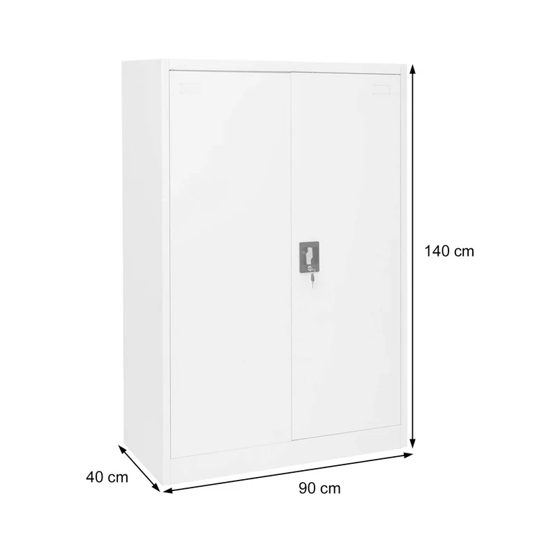 Armoire de bureau étagère de rangement avec 2 portes verrouillables en métal blanc 140x90x40 cm 04_0001472