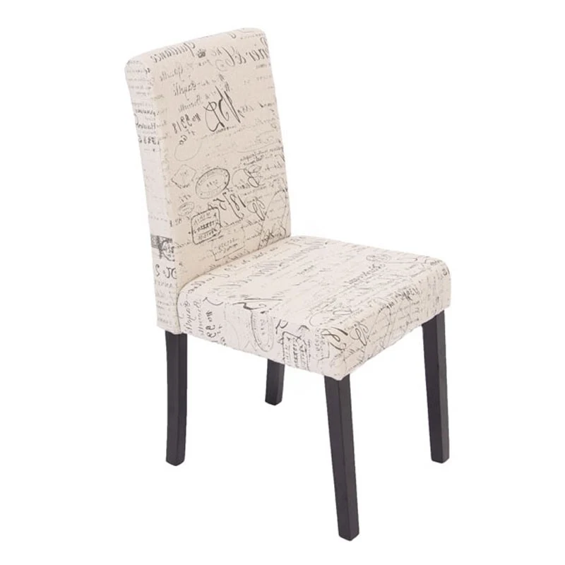 Lot de 4 chaises de salle à manger en tissu crème imprimé pieds foncés CDS04130