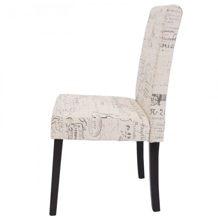 Lot de 4 chaises de salle à manger en tissu crème imprimé pieds foncés CDS04130