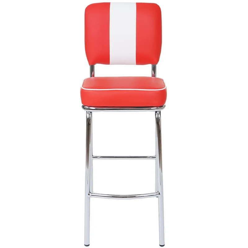 Set de 2 tabourets de bar en synthétique rouge et blanc et métal design rétro TDB04026