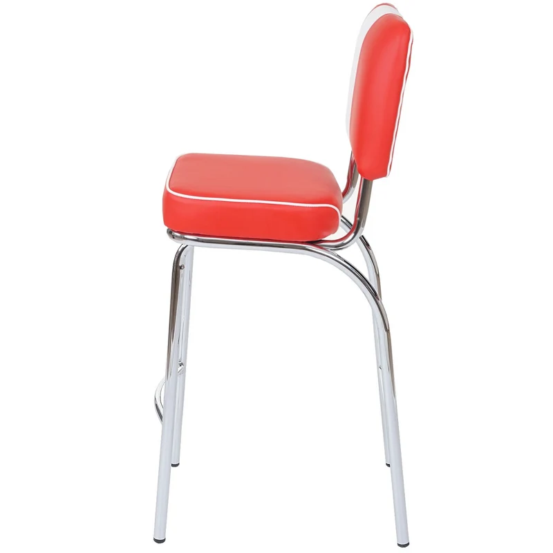 Set de 2 tabourets de bar en synthétique rouge et blanc et métal design rétro TDB04026