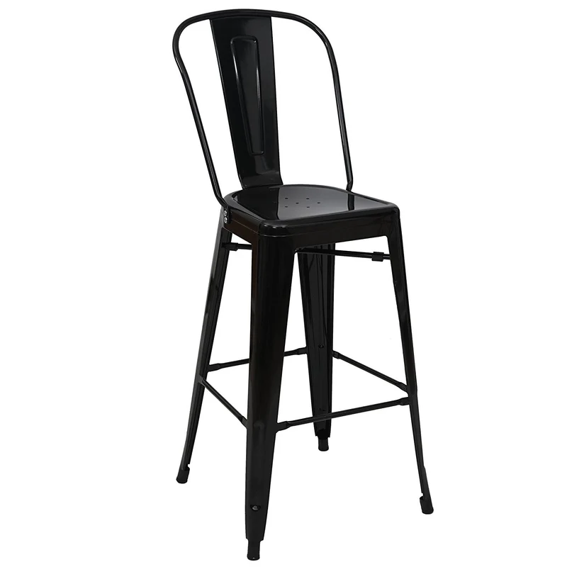 Ensemble table haute avec 2 tabourets de bar en métal noir style industriel TAB04009
