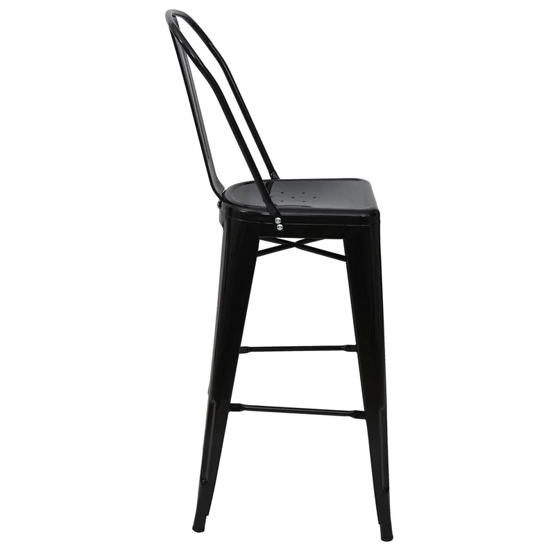 Ensemble table haute avec 2 tabourets de bar en métal noir style industriel TAB04009