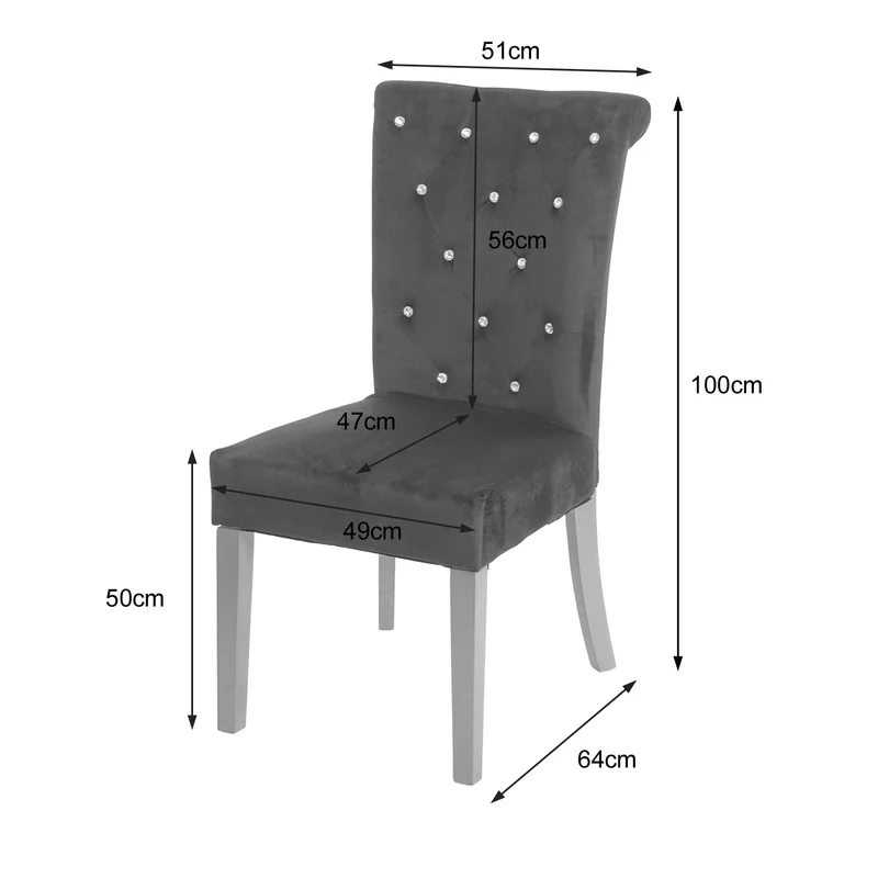 Lot de 2 chaises à manger cuisine en velours vert foncé avec décoration bouton cristal pieds bois noirs 04_0000354