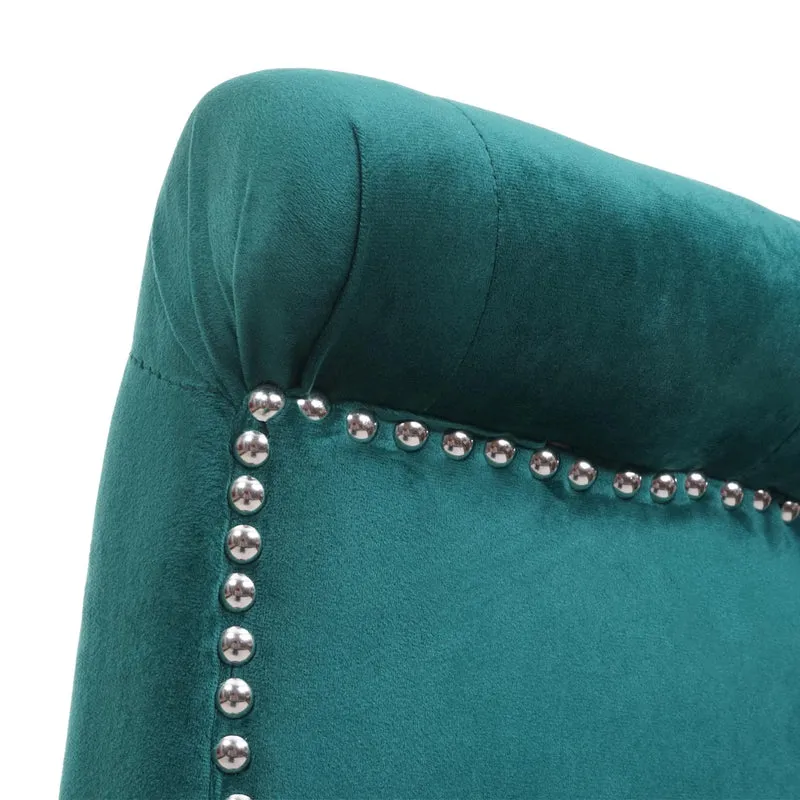 Lot de 2 chaises à manger cuisine en velours vert foncé avec décoration bouton cristal pieds bois noirs 04_0000354