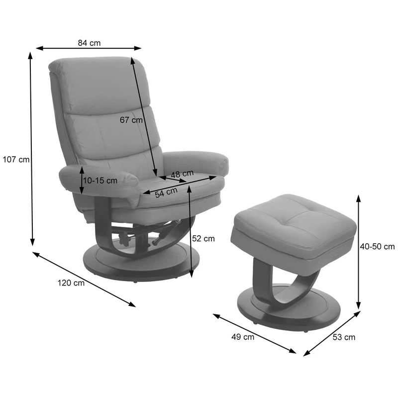 Fauteuil de relaxation TV repose-pieds avec compartiment de rangement en tissu gris 04_0001945