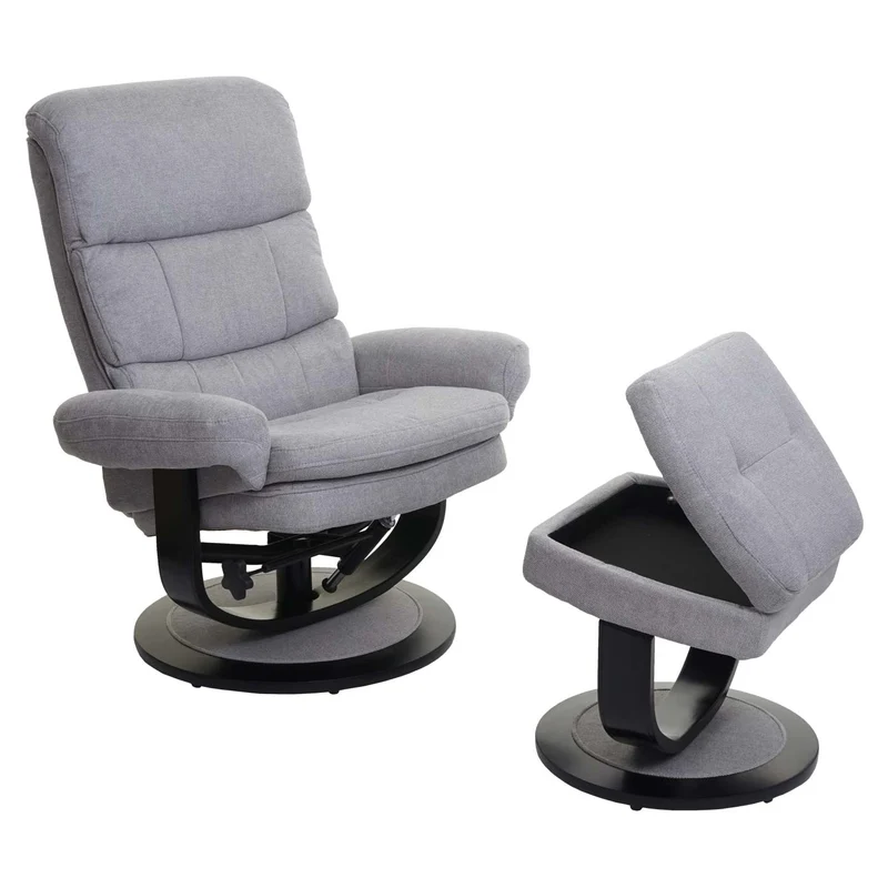 Fauteuil de relaxation TV repose-pieds avec compartiment de rangement en tissu gris 04_0001945